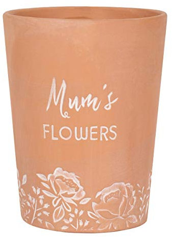 Something Different Charming Cantaloupe Color Mum's Flowers Terracotta Plant Pot - 16cm x 12cm (1 Pc.) - Perfect For Indoor/Outdoor Use, Dark Brown & White