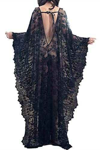 YOUKD Robe en Dentelle pour Femmes Voir à Travers la Robe Boho Kaftan lâche Bikini de Plage Robe de soirée