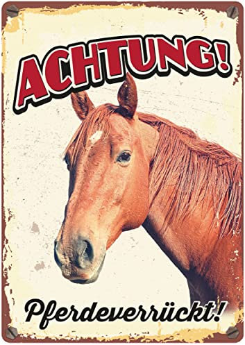 Plenty Gifts Metallschild Vintage Achtung Pferdeverrückt