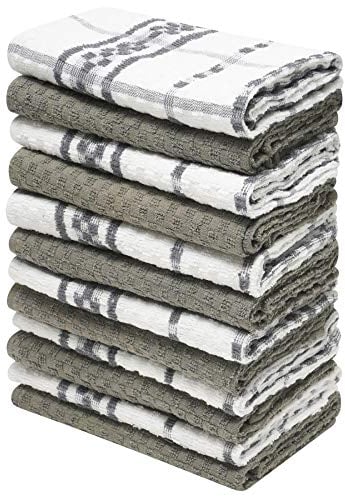 K Collection 12 Pack Check Kitchen Towels Set - 40 x 70 cm, Grey and White - 100% Ring Spun Cotton (285GSM) Super Soft and Absorbent Dish Towels, Tea Towels and Bar Towels