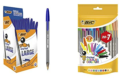BIC Cristal Large Bolígrafos Punta Ancha (1,6 mm) - Azul, Caja de 50 Unidades, para escritura suave, ideal para oficinas + Multicolour Bolígrafos Punta Ancha (1,6 mm) – Surtidos