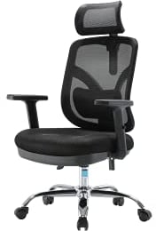 Bürostuhl, Drehstuhl, Angel JOkasta, bequemer ergonomischer Bürostuhl, Stuhl mit Verstellbarer Lordosenstütze, Bürostuhl bis 110 kg, Kopfstütze, Armlehnen, Schaukelfunktion