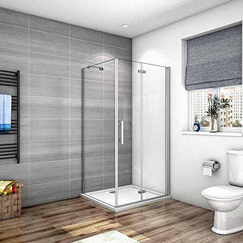 Box Doccia Angolare 195cm Porta Pieghevole Fisso 100x80cm Vetro 6mm Barra | Cromato Lucido,Porta Battente con Parete Laterale