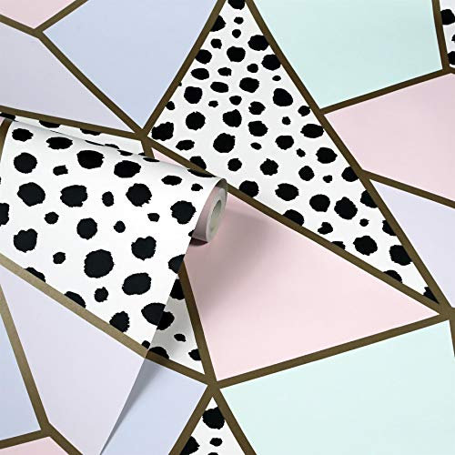 Dalmatian Fragments Wallpaper Metallic Geometric Gold Pink Teal