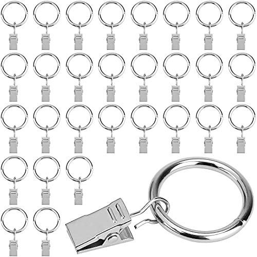 Fenstervorhang, Ringe mit Klammern (Φ33 mm) (30 Stück) – Rostfrei Edelstahl Metall Ringe Clip Vorhang für Vorhänge Gewicht Kunst.
