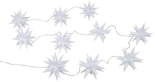 Idena 31271 - LED Lichter-Kette mit 10 weißen Sternen und 8 Stunden Timer-Funktion, ca. 7,70 m lang, Sterne je ca. 12 cm groß, dekorative Beleuchtung im Innen- und Außenbereich