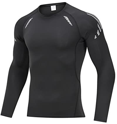 Men Rash Vest- UPF 50+ Rash Guard Compression Shirt Long Sleeve Quick Drying Wetsuit Swimming Top for Surfing BJJ Jiu Jitsu Black