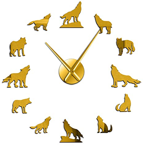 Orologio da parete Different Wolf Pose Orologio da parete fai da te Modern Howling Wolf Orologio da parete senza cornice Orologio da parete con specchio gigante 3D