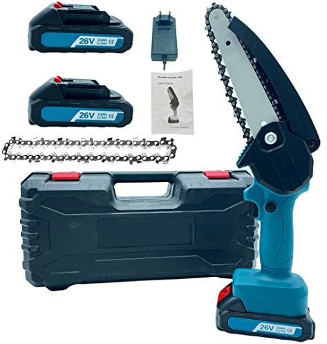 Mini Motosega Elettrica a Batteria Ricaricabile Senza Fili 24V da 4 Pollici Con Catena per Potatura Taglio Alberi da Giardino, Giardino Giardinaggio Fai da Te