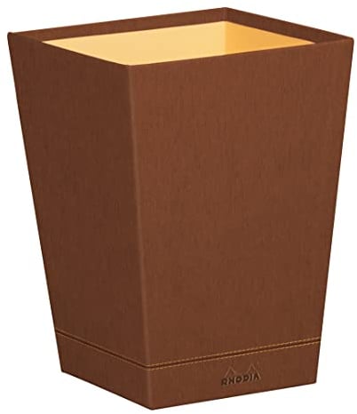 RHODIA 194616C - Corbeille à Papier Cuivre - 24 x 24 x 32 cm - Piqûres Sellier Orange - Extérieur Simili Cuir-Collection Home Office rama - Organisation de Bureau & Rangement Design