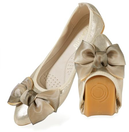 MACHSWON Womens Ballet Flats Sparkly Comfortable Casual Pointed Toe Bow-Knot Slip on Wedding Ballerina Dressy Flats Shoes Women(Gold, Size 5.5)