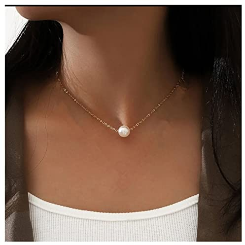 Inilbran Boho Perlenkette Halskette Choker Gold Perlen Anhänger Halskette Schwimmende Perle Choker Halskette Vintage Einzelne Perle Kette Halskette Schmuck Für Frauen Und Mädchen