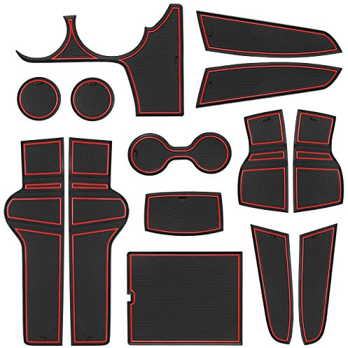 SENSHINE Customized Liners for Kia Sportage NQ5 Accessories 2023 Hybrid Cup Holder Insert Liner Center Console Liner Glove Box Mats Inserts Non-Slip Mats Pad 14-PC Set (Red Trim)