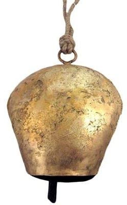 Boltze Campanaccio Mucca, campanaccio Capra, in Metallo, Effetto Oro Antico, con corda mamuthones, (20 x 17 cm)