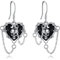 Hexen Herz Totenkopf Ohrringe für Damen 925 Sterling Silber Gothic Schmuck Goth Ohrringe Halloween Weihnachtsgeschenke für Frauen Schwarze Herz Ohrringe