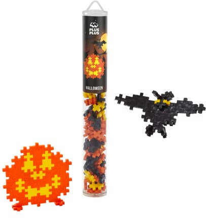 Plus-Plus 4291 Geniales Konstruktionsspielzeug, Halloween, Kreativ-Bausteine Tube, Fledermaus, Kürbis, 100 Teile