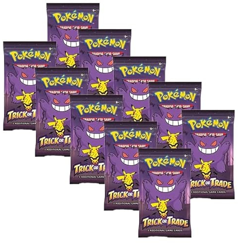 Pokemon 10 Trick or Trade Halloween Booster Sammelkarten | ENGLISCH | Schwert & Schild Karten Serie | + Arkero-G 50 Soft Card Sleeves