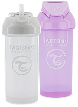 Twistshake 2x Gobelet Pour Bébé Avec Paille - 360ml | Bouteille D'eau Pour Bébé | Sans BPA | Gobelet D'apprentissage Pour Enfant | Blanc Violet