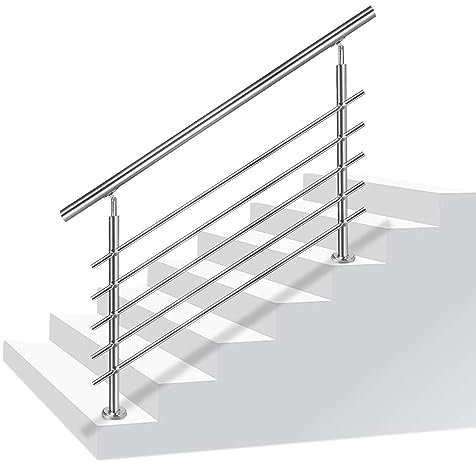 LZQ 80cm Main courante en acier inoxydable pour escaliers, balustrade, balcon et autres utilisations intérieures et extérieures avec traverses (80 cm, 5 traverses)