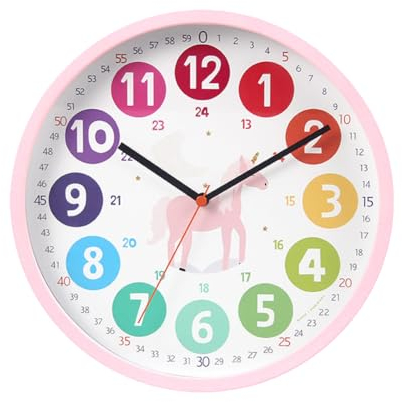 Umllpet Wanduhr Kinder, Bunte Lernuhr für Kinder, 10 Zoll Wanduhr Kinderzimmer Lautlos, Kinderwanduhr Ohne Tickgeräusche für Schulanfänger, Kinder Uhr für Jungen Mädchen Schlafzimmer, Schule