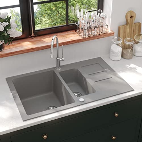 Doppelwaschbecken für die Küche, Granit, Farbe: Grau