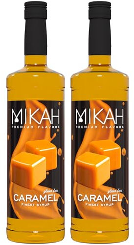Mikah - Premium Flavors - Caramel (Caramello) x2 | Sciroppo Per Drink e Dessert | Uso Professionale | 2 Bottiglie da 1 Litro (2x1000ml)