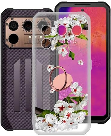 für IIIF150 Raptor Handyhülle, KJYFOANI Stoßfeste Case Silikon Schutzhülle mit 360° Drehbar Handy-Ringhalter, Transparent Kratzfeste Rückseite Hülle für IIIF150 Raptor (6.8) - Birnenblüte