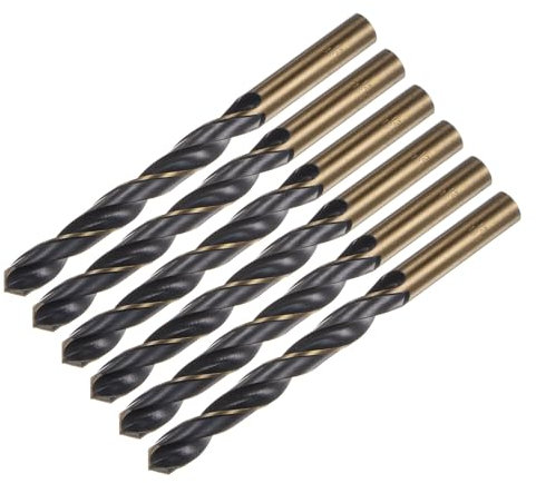 sourcing map 6 brocas Jobber de 12 mm, nitruro negro y titanio chapado en oro 4341, acero de alta velocidad (HSS) de 135 grados, brocas helicoidales para acero inoxidable, metal, plástico, madera