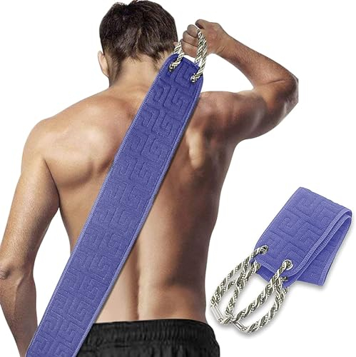 Kireida®Peeling-Rückenschrubber für die Dusche, doppelseitiger Rückenpeeling-Waschlappen mit Griffen, großes Körperpeeling-Badegerät-Lila