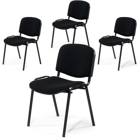 Topsit Besucherstuhl 4er Set – Stapelbarer Konferenzstuhl mit gepolsterter Sitzfläche & Rückenlehne – Ergonomischer Wartezimmerstuhl für Büro, Praxis, Empfang (Schwarz)