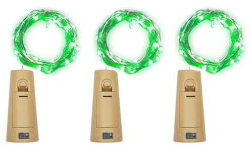 LoveNite Wine Bottle Lights with Cork, Battery Operated 20 LED Cork Shape Silver Wire Colorful Fairy Mini String Lights(No Bottles) for DIY, Party, Decor, Christmas, Halloween,Wedding (3, Green)