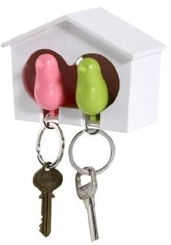 MAGICLULU 2 Bird Shape Keychain Birdhouse Key Holder House Whistle Holder Wall Mounted Fob Sparrow House Shackle Lovers White Hanger The