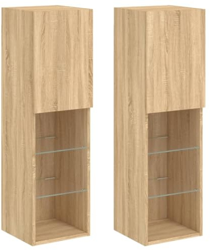 vidaXL TV Schrank 2 STK., Fernsehschrank mit LED-Leuchten, Lowboard HiFi Schrank mit viel Stauraum, Wandmontage Fernsehtisch TV Möbel, Sonoma-Eiche