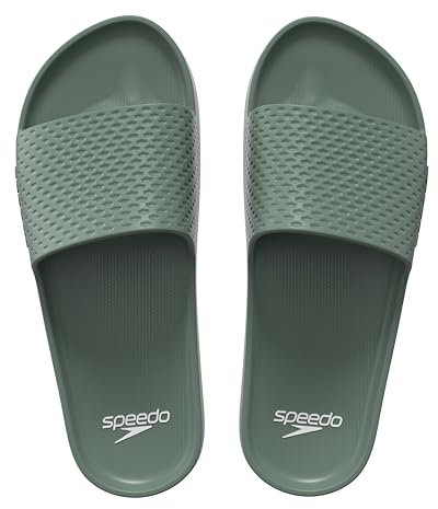 Speedo Men's Essential Slides | Pool Sliders | Quick Dry, Soft Olive, 9