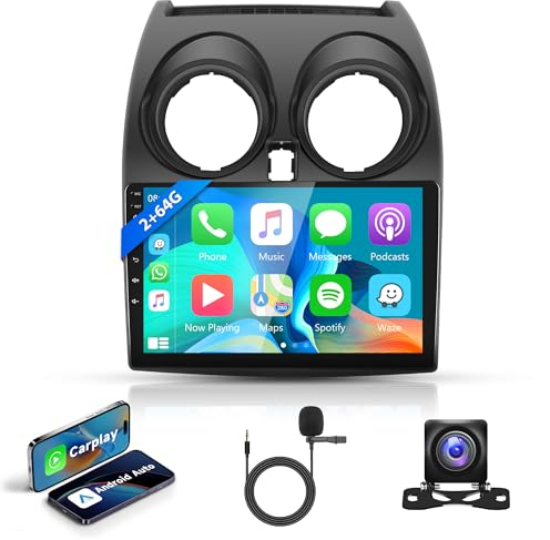 2G+64G Android Autoradio per Nissan Qashqai J10 2006-2016 con Carplay Android Auto Mirror Link GPS Navi WiFi 9 Pollici Autoradio con Bluetooth FM/RDS/DAB/OBD Comandi al Volante Telecamera Posteriore