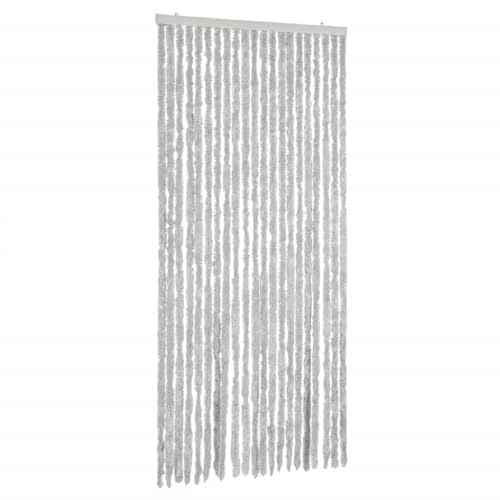 vidaXL Rideau Anti-mouches, Store Anti-insectes avec Crochet, Rideau de Porte Longueur et Largeur Réglables, Gris 90x220 cm Chenille