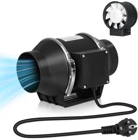 TEOV Rohrventilator 100mm, Inline-Kanalventilator Abluftventilator, mit 1,5 m Stromkabel, für Pflanzzelte, Gewächshäuser, Untergeschoss, Küche