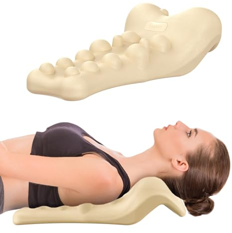 Fanlecy Nacken- und Schulter-Relaxer mit Massagepunkt des oberen Rückens, Halswirbel-Traktionsgerät Nackenstrecker für TMJ Schmerzlinderung und Halswirbelsäulenausrichtung, Chiropraktikkissen