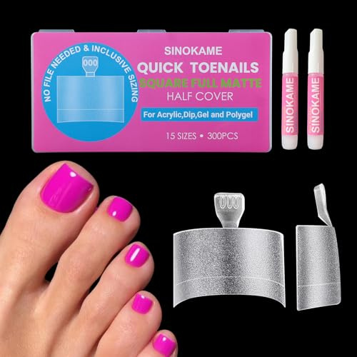 SINOKAME Toe Nail Tips Half Cover for Toenail Extension,15 Sizes 300 Pcs