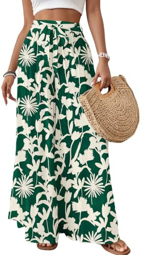 Bsubseach Women High Wasited Flowy Floral Palazzo Pants Dark Green XXL