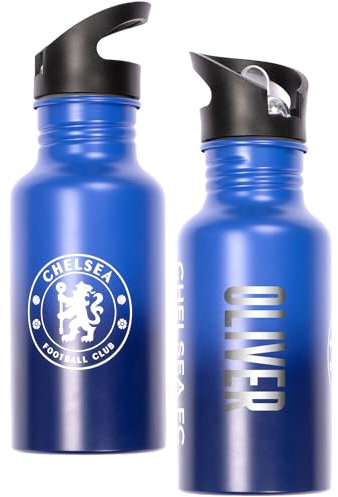 Chelsea FC Personalised Metal Water Bottle 500ml – Engraved Name School & Training Bottle – Gift for Boys & Football Fans