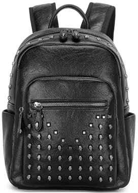 Miss Lulu Rucksack Damen Klein Cityrucksack Tagesrucksack PU Punk Goth Schule Rucksack mit Nieten für Reisen Alltags