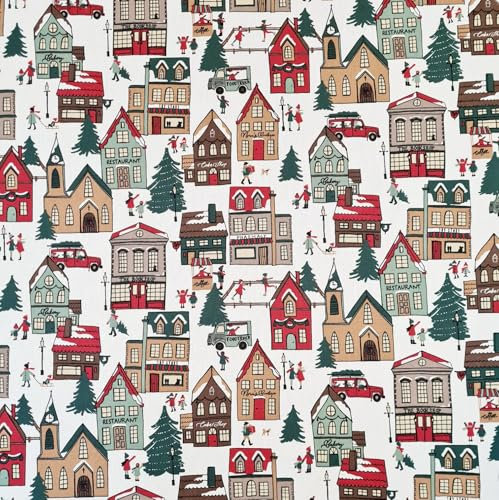 Stoff Meterware Winterstadt Dekostoff Weihnachten Winter Häuser