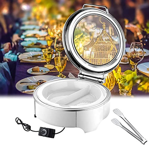 KUOYTT Chafing Dish in Acciaio Inox, scaldavivande Elettrico, Buffet, Chafing Dish con pinze per Alimenti e Due vassoi (Acciaio Inox/Ceramica) per Feste, Hotel, 1/2