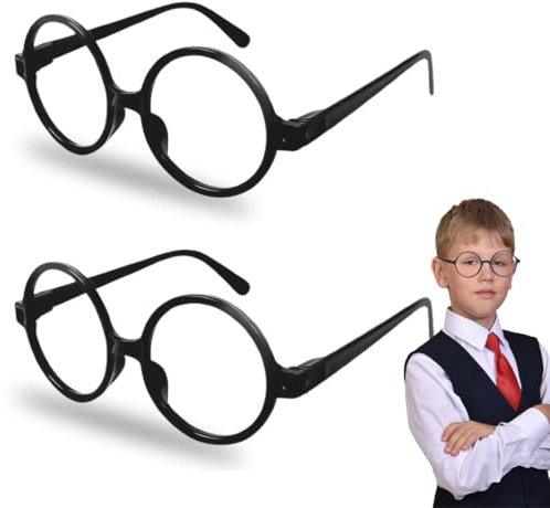 WUSJCOF 2PC Spielzeugbrille, Retro Runde Brillen, Zauberer Brille Gläser mit Rundem Rahmen, Brillenrahmen ohne Linsen, für Erwachsene und Kinder, für Karneval, Mottoparty, Verkleidung, Accessoire