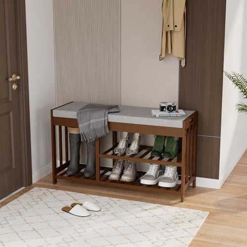 APRTAT Scarpiera a 3 ripiani in bambù, panca organizer per scarpe, panca da ingresso, scarpiera per ingresso porta d'ingresso, bagno, camera da letto