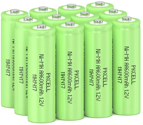 PKCELL Lot de 12 piles AA rechargeables NIMH 1,2 V 600 mAh pour lampes solaires, jouets