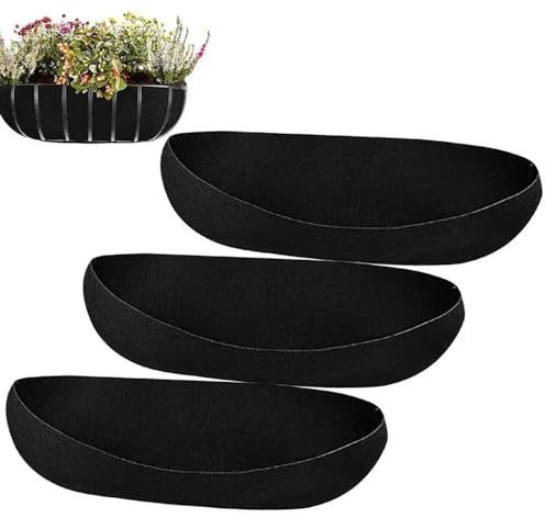 Kouamor 3 Pack Felt Trough Planter Liners, 24/30/36″ Felt Window Box Liners, Wall Basket Liner, Wall Mounted Trough Liners, Non-Woven Liner for Planters Flower Garden Fence Window Outdoor (24 IN)