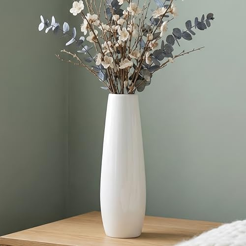 DJYY 12 Inch White Ceramic Vase, Tall Decorative Flower Vase for Pampas Grass, Modern Textured for Living Room,Home Decor,Table Centerpieces