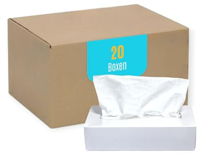 DE Healthcare Products – Kosmetiktücher (2.000 Stück), 2-lagige Taschentücher in weißer Box, weiche Papiertaschentücher, 20 Boxen x 100 Tücher